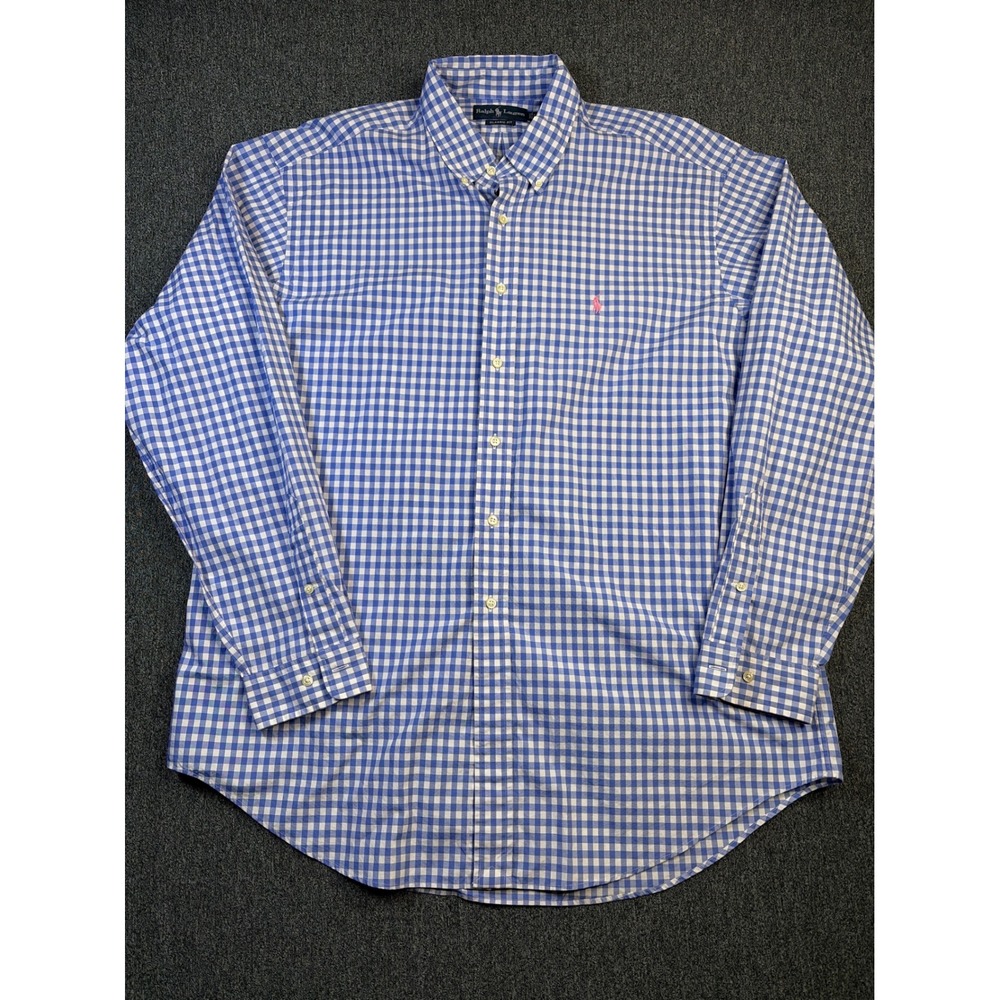 Ralph Lauren Mens XL Classic Fit Blue Gingham Check Button Down Shirt Pink Pony